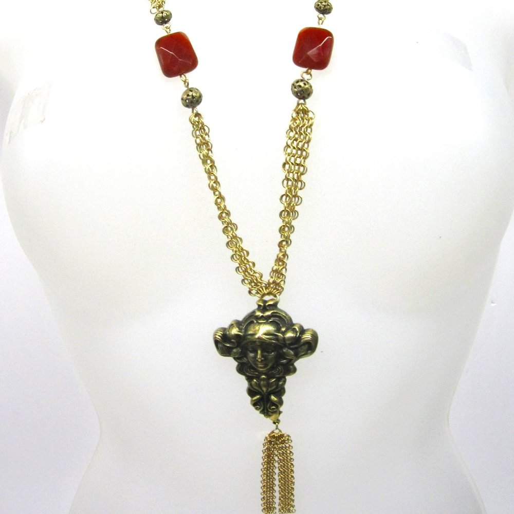 Ferrara Whiting and Davis Art Nouveau Inspired Antique Gold Ring Mesh Necklace